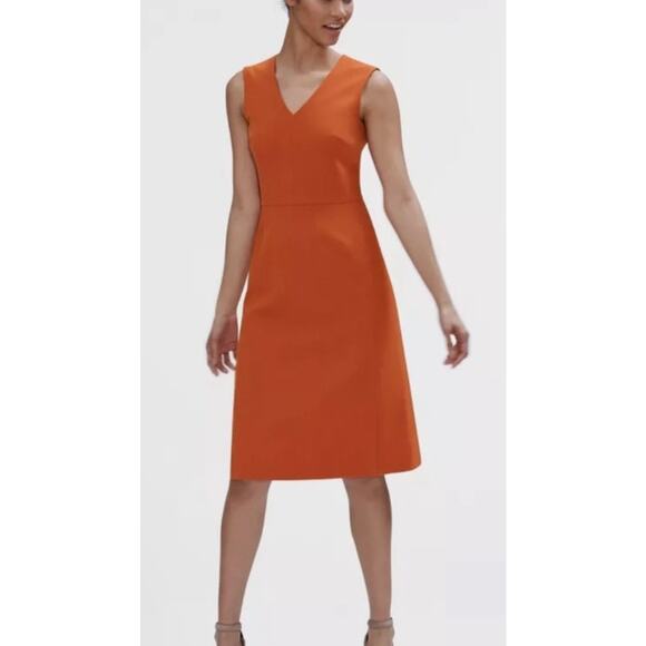 MM.LaFleur V-Neck Sheath Dress Burnt Orange Size 14 Quiet Luxury Timeless - Picture 3 of 11
